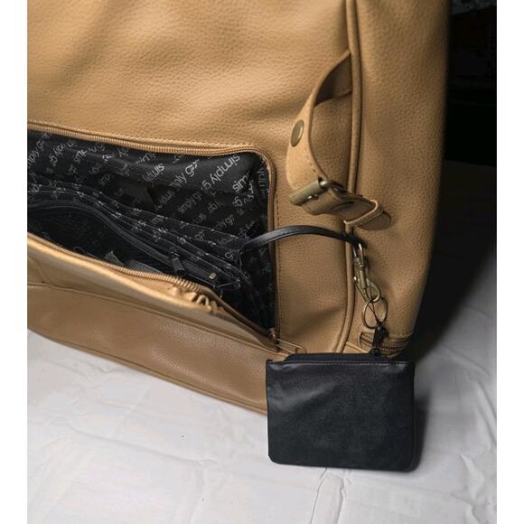 Simply Go Travel Tote Bag Tan Faux Leather Zip Top Dual Front Pockets - Picture 4 of 6